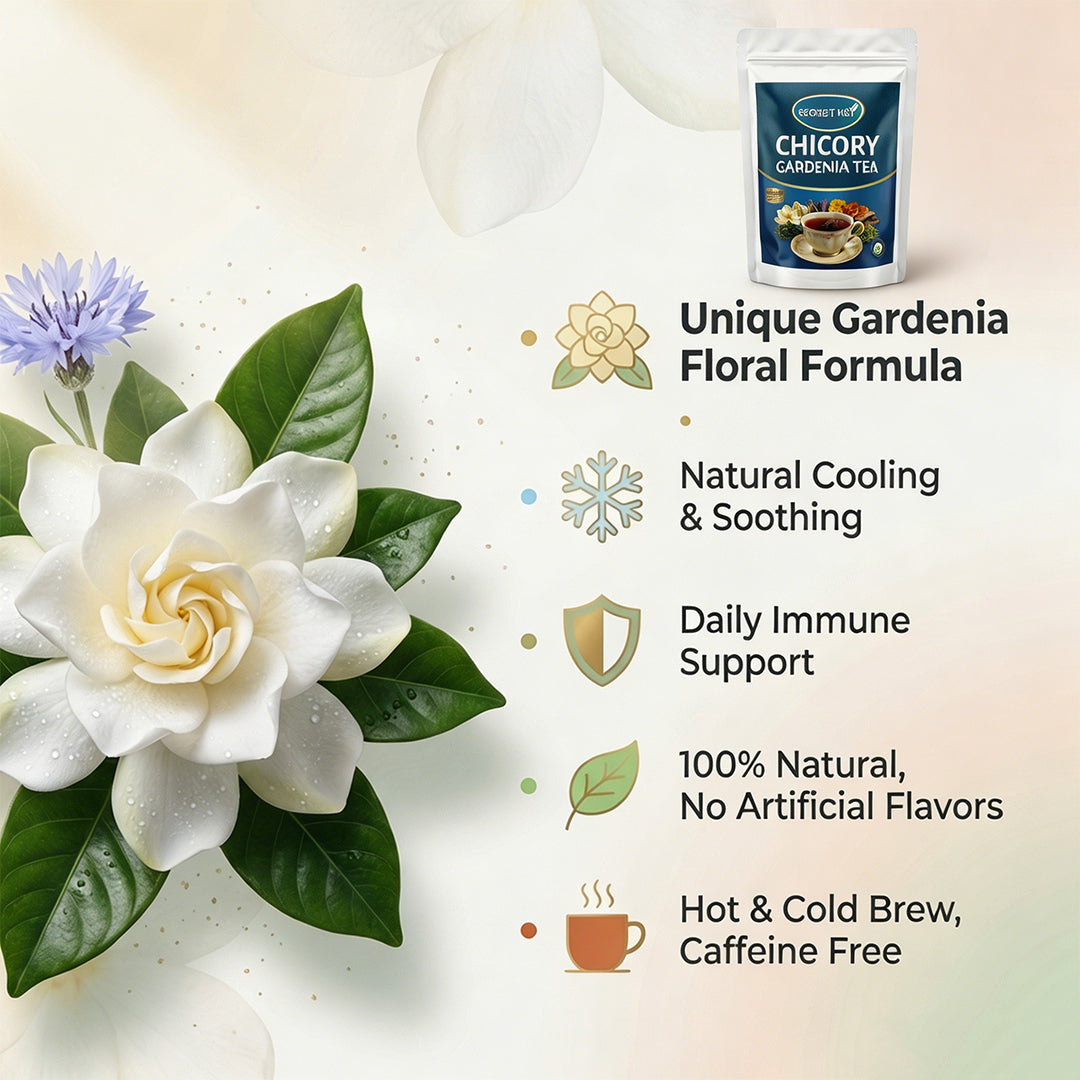 Refreshing Gardenia Chicory Floral Cooling Tea Sachets, Natural Soothing Blend For Hot Weather & Air Conditioning Dryness, Boost Mild Immune Support, Zero Artificial Additives, Quick Steep Hot Cold Brew Self-Care Drink For Office & Outdoor Use
