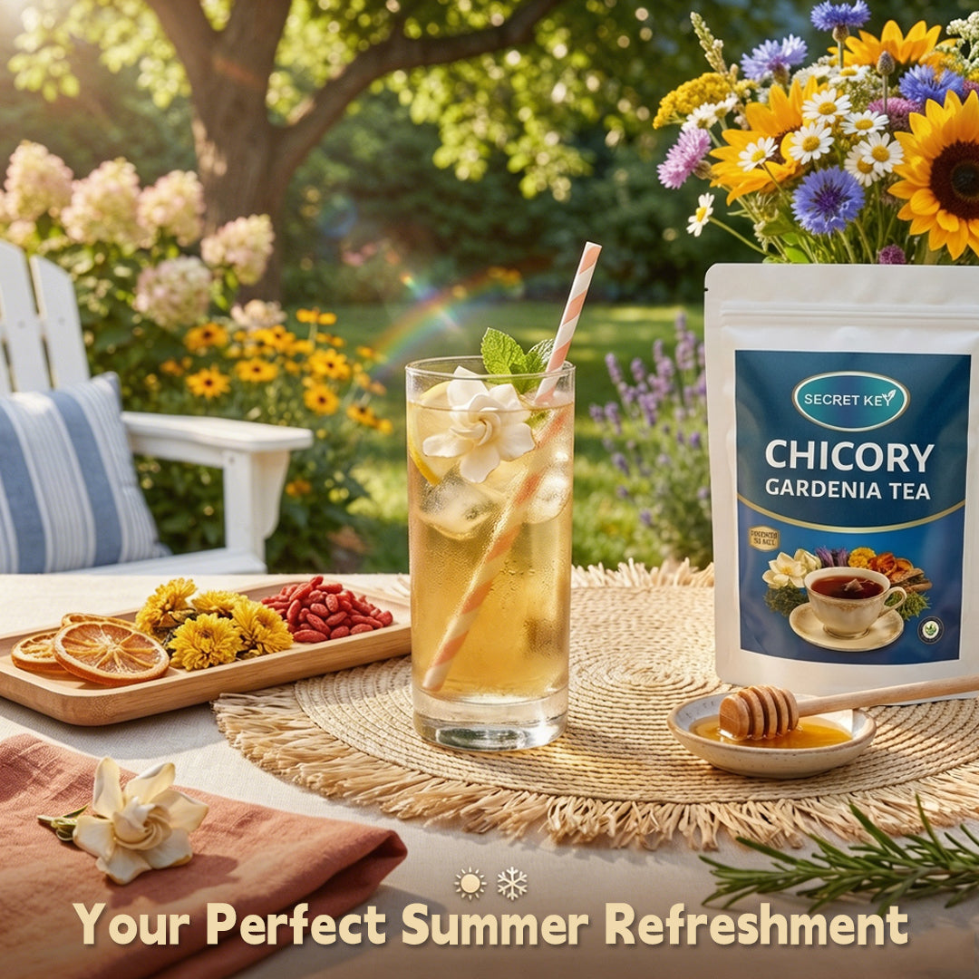 Refreshing Gardenia Chicory Floral Cooling Tea Sachets, Natural Soothing Blend For Hot Weather & Air Conditioning Dryness, Boost Mild Immune Support, Zero Artificial Additives, Quick Steep Hot Cold Brew Self-Care Drink For Office & Outdoor Use