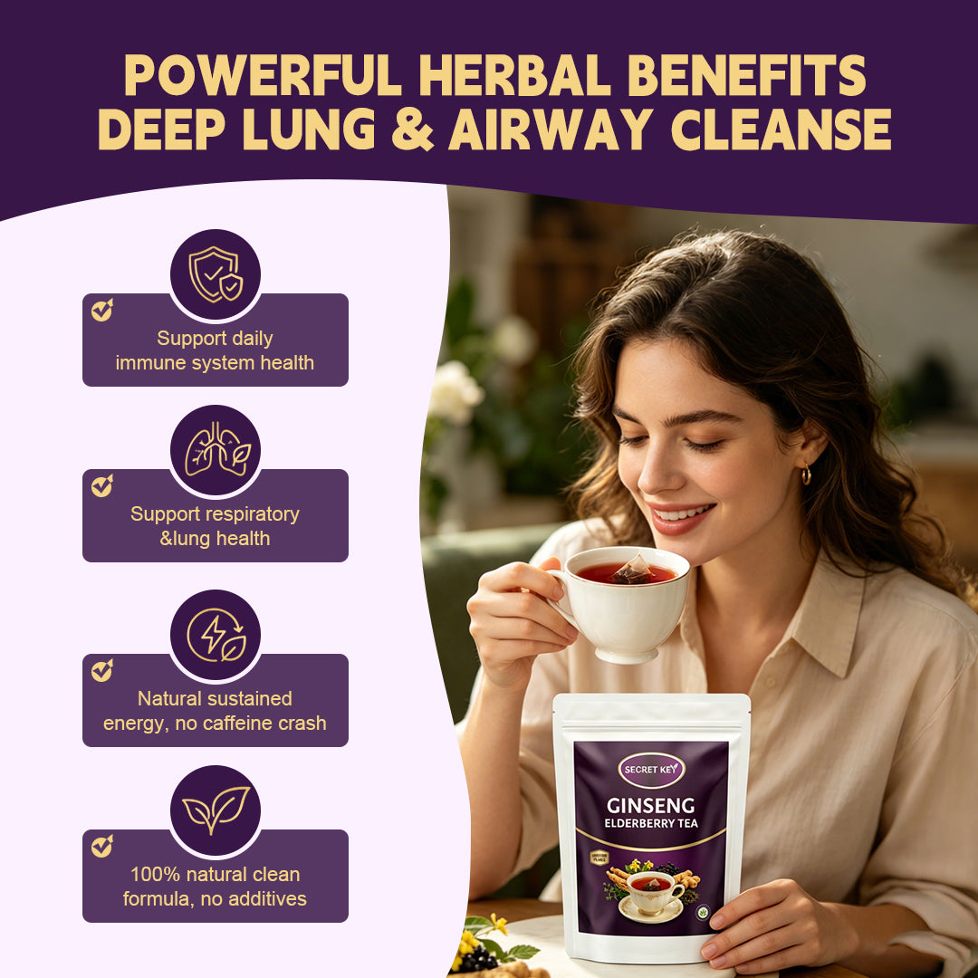 Tired Of Seasonal Congestion & Coffee Crashes? Ginseng Elderberry Lung Support Tea Sachets, Mullein Thyme Immune Boost Herbal Blend, Caffeine-Free All-Day Natural Energy, Soothe Respiratory Discomfort, Hot Cold Brew Portable Daily Wellness Must-Have