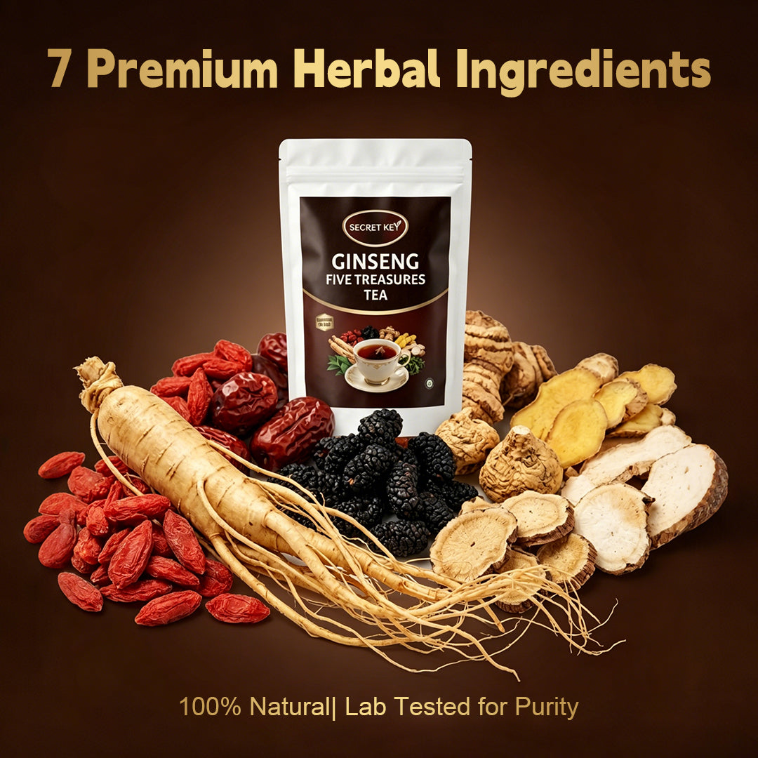 Premium Ginseng Five Treasures Herbal Kidney Support Tea Bags, Biodegradable Corn Fiber Pyramid Infusions, Boost Stamina For Night Shift & High-Stress Guys, Natural Energy Drink Perfect For Daily Self-Care & Thoughtful Healthy Gifts