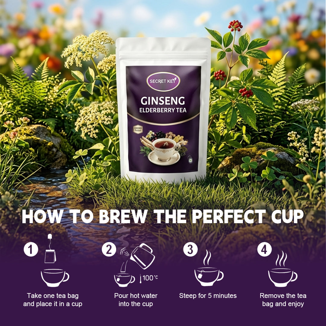Tired Of Seasonal Congestion & Coffee Crashes? Ginseng Elderberry Lung Support Tea Sachets, Mullein Thyme Immune Boost Herbal Blend, Caffeine-Free All-Day Natural Energy, Soothe Respiratory Discomfort, Hot Cold Brew Portable Daily Wellness Must-Have