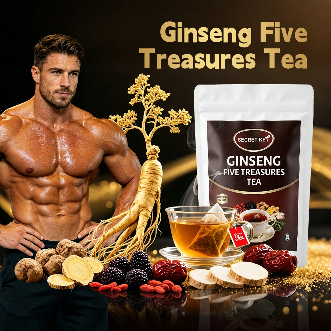 Premium Ginseng Five Treasures Herbal Kidney Support Tea Bags, Biodegradable Corn Fiber Pyramid Infusions, Boost Stamina For Night Shift & High-Stress Guys, Natural Energy Drink Perfect For Daily Self-Care & Thoughtful Healthy Gifts