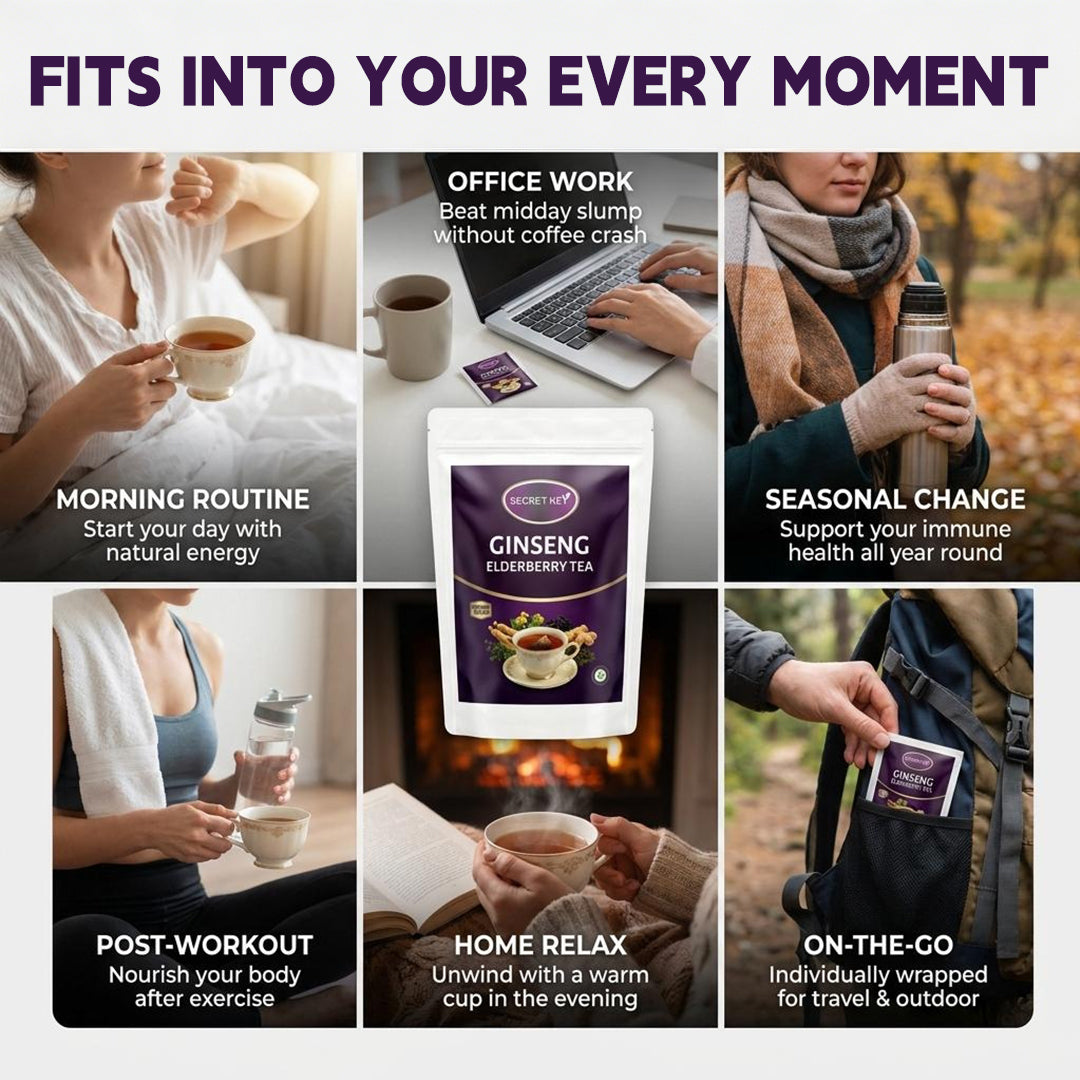 Tired Of Seasonal Congestion & Coffee Crashes? Ginseng Elderberry Lung Support Tea Sachets, Mullein Thyme Immune Boost Herbal Blend, Caffeine-Free All-Day Natural Energy, Soothe Respiratory Discomfort, Hot Cold Brew Portable Daily Wellness Must-Have