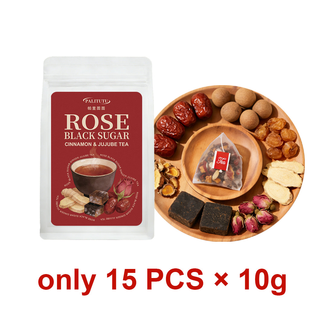 All-Natural Rose Ginger Palm Black Sugar Wellness Tea Bags, Gentle Internal Warmth To Ease Period Discomfort & Chilly Limbs, Hydrate Dull Skin, Balancing Herbal Blend For All Season Daily Self-Care Sips